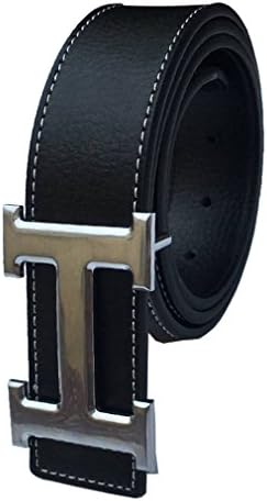 Men Belt Business Casual H Buckle Leather Belt with Pin Buckle