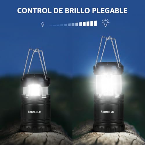 Lepro 4 Pack Lámparas de Camping Retráctiles, IPX4 Impermeable, Regulable (Tirar para Encender/Ajustar), Luz Portátil para Senderismo, Camping, Emergencia, Funciona con 3 Pilas AA (No Incluidas)