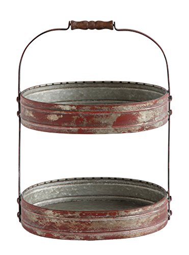 Creative Co-op DA6876 Red Metal Oval 2 Tier Tray with Handle