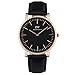 zeiger New Mens Women Lady Fashion Casual Business Black Dial Analog Quartz Watch with Leather Band (Black and Rose Gold)