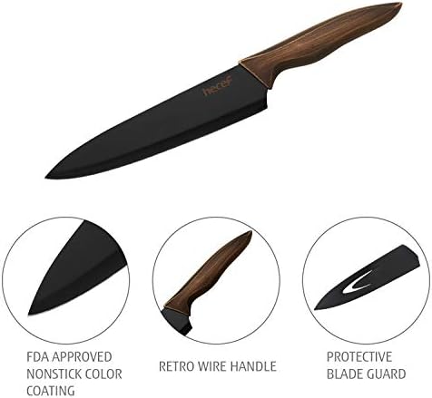 hecef Ensemble de Couteaux de Cuisine, Y Compris Couteau de Cuisine de 8 Pouces, Couteau à Pain de 8 Pouces, Couteau Santoku de 7 Pouces, Couteau Universel de 5 Pouces, Couteau de Fruit de 3.5 Pouces