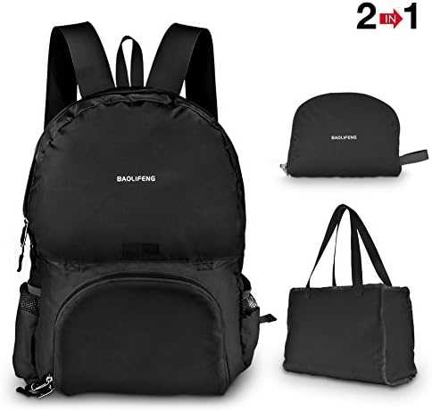 Lightweight Durable Backpack Foldable Tote Bag Camping Outdoor Hiking Daypack (Black)