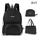 Lightweight Durable Backpack Foldable Tote Bag Camping Outdoor Hiking Daypack (Black)