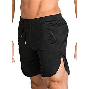 FLYFIREFLY Men’s Gym Fitness Shorts Running Short Pants Fitted Training Bodybuilding Jogger with Zipper Pockets