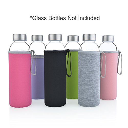 Neoprene Glass Water Bottle Sleeves Holders With Carry Straps - 6 Pack Multi-Color - 16-18oz Bottle Size - Quality Rubber Insulation for Colder Or Hotter Drinks Longer. Bump and Knock Protection