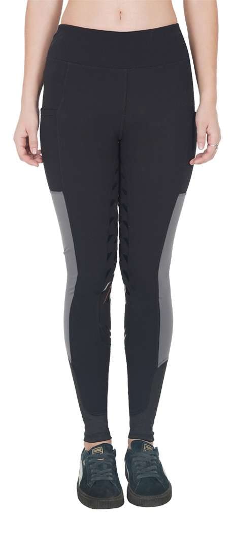 Avon Equine Women's Horse Riding Silicone Pullons Leggings Ladies Leggings Tights Sticky Bum Riding Pants (Small, Black/Grey)