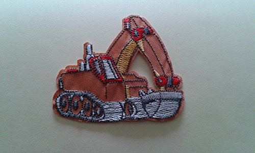2 pieces Brown EXCAVATOR Iron On Patch Backhoe Digger Earthmover Bulldozer Tractor Applique Fabric Motif Children Decal 3 x 2.5 inches (7.5 x 6.3 cm)