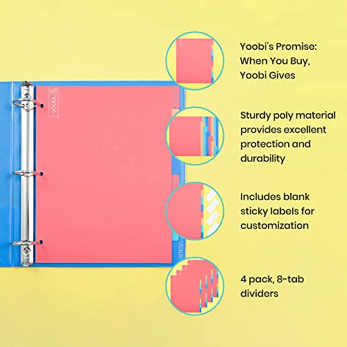 Yoobi Binder 8 Tab Dividers, Pack of 4 Multicolor Dividers for 3 Ring