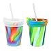 Silipint Safe Silicone Kids 8oz Cups Sea Swirl & Hippie Hop, U.S. Patented, BPA-Free, Unbreakable, Sealable Lid, Silistraws Included (2 Cups/Lids and Straws)