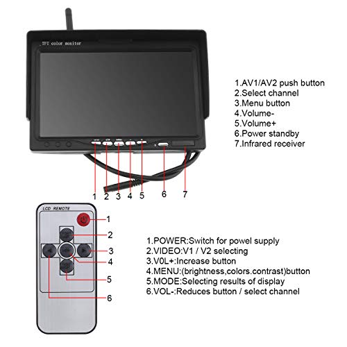 7 Inch HD TFT LCD Vehicle Rear View Monitor, Wireless Backup Rear View Camera System +Waterproof Night Vision Camera for Truck RV Trailer Motor Home Bus