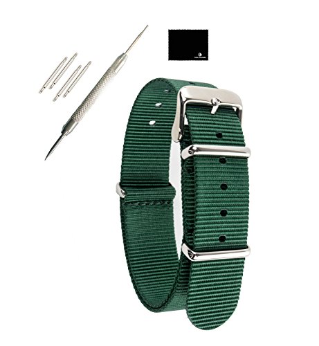 TON Charme 20mm/22mm Nylon Watch Strap Watch Band Stainless Steel Pin Buckle Blue/Green/Brown/Red/Gray/Black/Beige (20mm, Blackish Green)