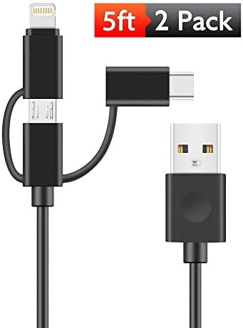 USB Cable Rywell Multi Charger 3 in 1 Multi-Functional 2 Pack 5Ft Micro USB and Lighting Charging Cable for iPhone 7 7plus 6 6s 6 plus for Samsung Galaxy Note Moto and Smartphones ( Black)