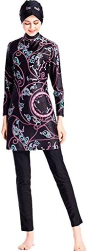 Siswong Women Muslim Swimming Costume Bathing Suit Two Piece Swimsuits with Cap Trunks Hat Hijab Modest Swimwear Islamic Ladies Burkini Jumpsuit Womens Swimsuit Beachwear Long Sleeve