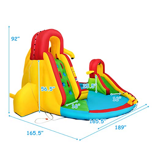 Costzon Inflatable Bounce House, 7 in 1 Mighty Pool Slide, Bouncer w/Climbing Wall, Basketball Rim, Splash Pool, Water Cannon, Including Oxford Carry Bag, Repairing Kit, Stakes (with 735W Air Blower) Costzon Inflatable Bounce House, 7 in 1 Mighty Pool Slide, Bouncer w/Climbing Wall, Basketball Rim, Splash Pool, Water Cannon, Including Oxford Carry Bag, Repairing Kit, Stakes (with 735W Air Blower)