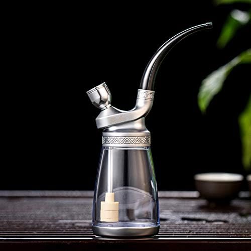 PeiQiH Multi-function Water Tobacco pipes, Mini Portable Detachable Liquid Filter Hookah Handmade Durable Stilvoll Smoking pipe Accessories-silver 175x55MM