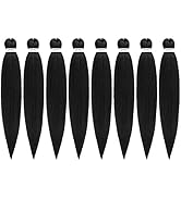 Pre-Stretched Braiding Hair Extensions Black - 24 inch 8 Packs Synthetic Crochet Braids, Natural ...