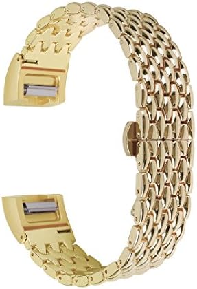AISPORTS Compatible for Fitbit Charge 2 Strap for Women Men, Fitbit Charge 2 Strap Stainless Steel Replacement Band Strap Bracelet with Metal Clasp Wristband for Fitbit Charge 2 Fitness Tracker, Gold