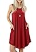 peassa Womens Sleeveless Casual Pockets Loose Beach Shift Tunic Dress Wine M