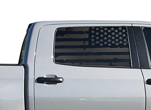 Toyota Tundra Crew Max - Distressed USA Flag Decals in Matte Black for side windows - American Flag Accessory - TC3A