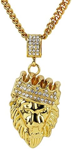 Iced Out "Lion's Head" King's Landing 14K Hip Hop Gold Plate Jewelry, Bling Bling Necklace 30"Rope Chain Included