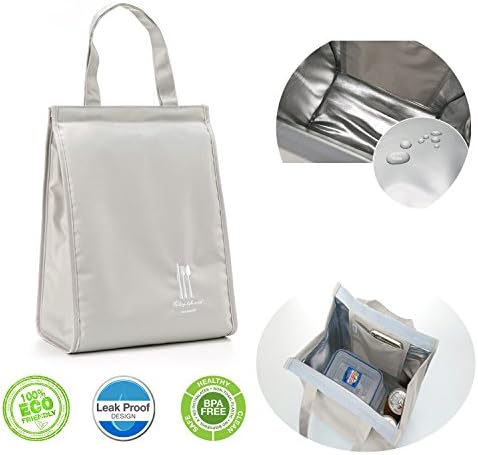Insulated Lunch Bag Large Capacity Reusable Large Waterproof Cooler Tote Bag With Velcro Closure for Men,Women,Children,Work,Travel,Picnic (Gray)