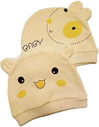 EASTER PASTEL 2 PACK HAT SET WITH STAND UP ANIMAL EARS SMILING FACES ADORABLE HOSPITAL NURSERY STYLE SOFT COTTON BEANIE SCULL CAPS FOR NEWBORNS