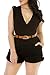 HOTAPEI Women Black V Neck Wrap Buckle Up Sleeveless Romper with Belt Medium