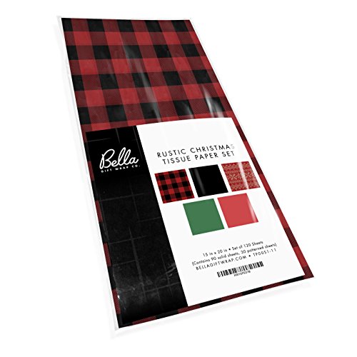 Rustic Christmas Gift Wrapping Tissue Paper Set - 120 Sheets - 14" x 20" - Patterned and Solid Color