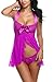Avidlove Women Sexy Nightwear Halter Lace Strap Chemise Babydoll Lingerie Set Light Purple