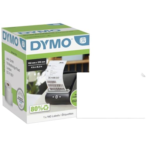 DYMO Authentic LabelWriter DHL Shipping Labels | 102 mm x 210 mm | Self Adhesive | Roll of 140 Easy-Peel Labels | for LabelWriter 5XL/4XL Label Makers | Made in Europe