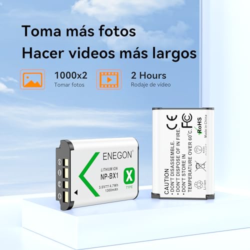 ENEGON NP-BX1 Batería de Repuesto (2 * 1300 mAh) y LCD rápido Cargador para Sony ZV-1, Cyber-Shot DSC-RX100, DSC-RX100 II/III/M4/M5/M6/M7/Ⅳ/Ⅴ/Ⅵ/Ⅶ/VA, DSC-RX100M II, HDR-CX405