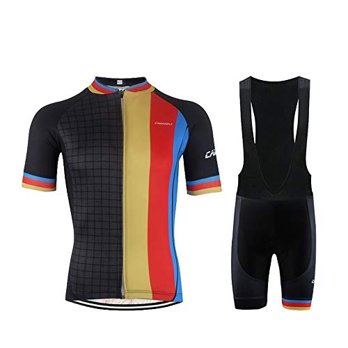 CAWANFLY Men's Cycling Jersey Bib Shorts Black Sets Bicycle Short Sleeve Reflective Bike Clothing 9D Gel Padded