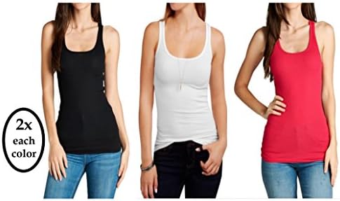 Qraftsy 6 Pack 100% Cotton Women Tank Tops (Mix - Black/White/Coral, Large) - Bulk Wholesale