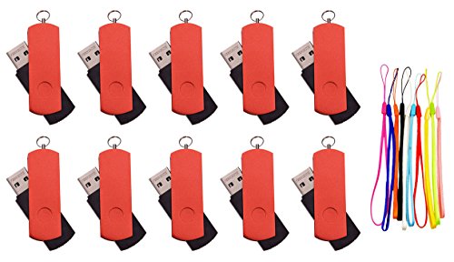 FEBNISCTE 2GB USB 2.0 Flash Drive -Pack of 10 Red Swivel Flash Disk