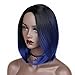 Lady Miranda Ombre Color Bob Wig Black to Blue Dark Roots Heat Resistant Synthetic Wigs No Bangs Wig for Women (Black&Blue)