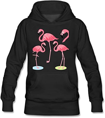 Women's Flamingo Print Sweatshirt Pullover Hoodie Long Sleeve Sweatshirt Pullover Hoodie XXL Black