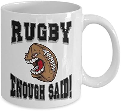 Rugby Coffee Mug - Rugby .... Enough Said! - Amazing Present Idea For Rugby Fan or Player - Great Quality Ceramic Cups For Coffee, Tea, Milk &amp; More - 11oz (Black)