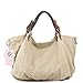 Tom Clovers Unisex Classy Look Canvas Oversized Vintage Hobo Simple Style Top Handle Genuine Leather Tote Handbag Shoulder Weekender Crossbody Bag Begie Large