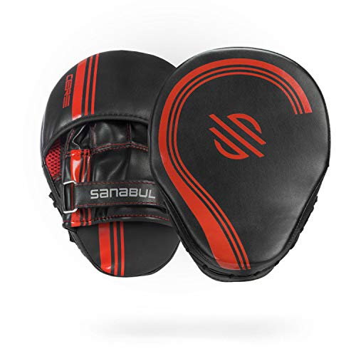 Sanabul Core Series Curved Boxing MMA Punching Mitts (Black/Red)