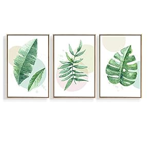 3 Piece Canvas Wall Art for Living Room, Bedroom Green Plants Framed Canvas Prints for Home Decoration Ready to Hang - 16"x24"x3 Panels
