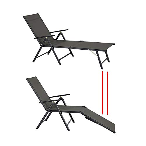 Esright Outdoor Chaise Lounge Chair, Folding Textilene Reclining Lounge