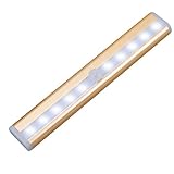 QPAU Stick-on Anywhere Portable Super Bright 10 LED Wireless Motion Sensing Closet Light Cabinet LED Night Light/Step Light/Stairs Light w 3M Magnetic Strip (Battery Operated)-Gold