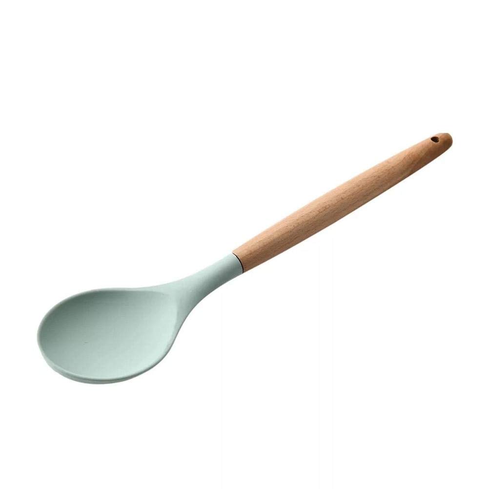 Tumnea Cooking spoon, silicone kitchen utensils, silicone head and wooden handle for non-stick surfaces, heat-resistant, dishwasher-safe, 32 cm