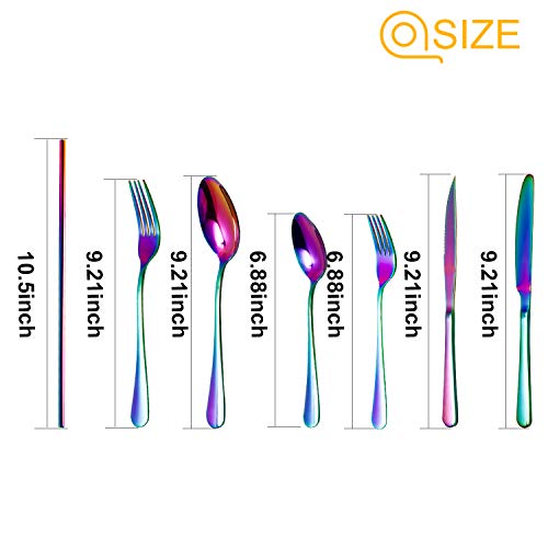 Silverware Set,WOAIWO-Q 28 PCS Stainless Steel Flatware Set for 4 People, Cutlery With Wire Mesh Holder Storage Trays Mirror Polish,Dishwasher Safe (Rainbow)