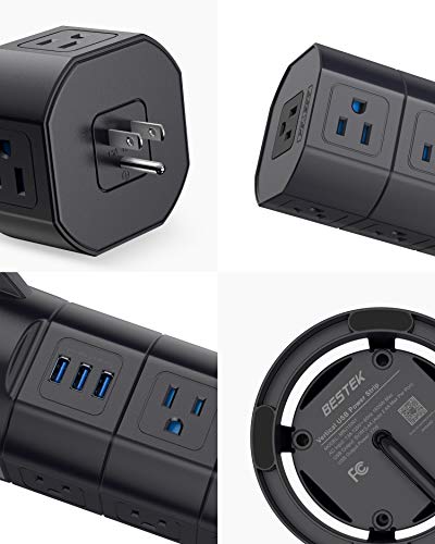 image for BESTEK 12 Outlets Power Strip Tower with 3 USB Ports Stackable Design 