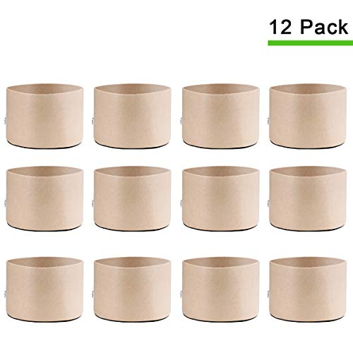 TopoGrow 12-Pack 65 Gallon Grow Bags Tan Fabric Round Aeration Pots Container for Nursery Garden and Planting Grow (65 Gallon, Tan(12-Pack))