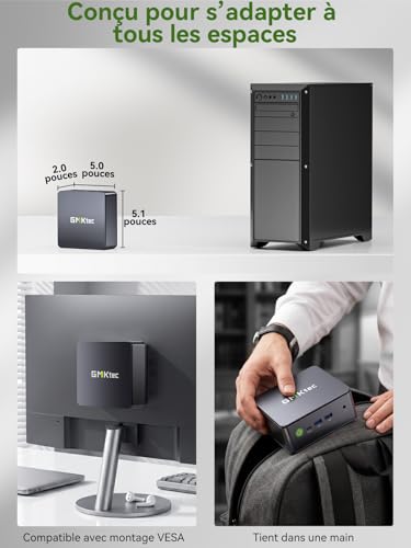 GMKtec G11 Mini PC avec AMD Ryzen Embedded R2514, 3 Ans d'assistant, 4C/8T Jusqu’à 3,7 GHz (Beats 4300U), 16Go DDR4 256Go SSD PCIe 3.0, Dual LAN 2,5G/WiFi6E/Triple écran 4K, pour Bureau/NAS/routeur
