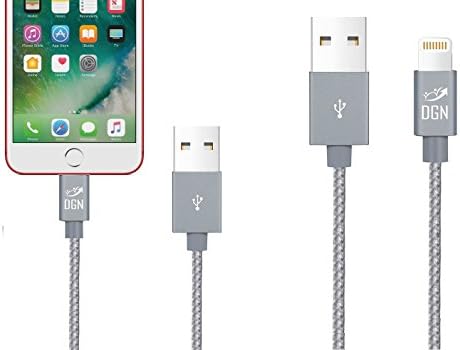 DGN Gadgets iPhone Cable 6 FT Nylon Braided Lightning Charger to Cable Data Syncing Cord Compatible with iPhone 7/7 Plus/6S/6S Plus,SE/5S/5,iPad,iPod Nano (6 Feet - Gray)