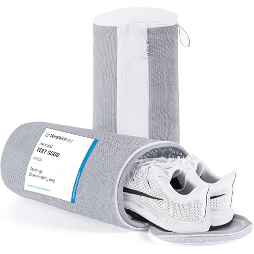 Teletrogy 2-Piece Slippers Washing Bag with Zip, Washable Laundry Bag in Mesh Chenille Fabric, Reusable and Anti-deformation, Grey, 19.5 x 13.5 x 11.3 cm, Large Size