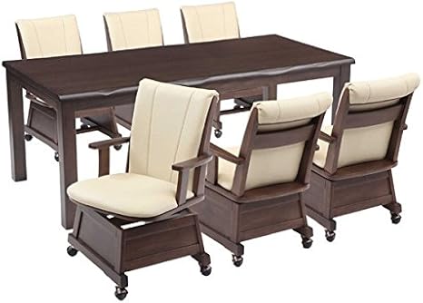 Amazon Co Jp ハイタイプこたつ ダイニングコタツ こたつ楓 かえで 180センチ幅 長方形 肘付椅子6脚の7点セット ダークブラウン色 ホーム キッチン